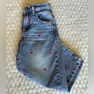 Girl’s Jeans with Red Heart Embroidery